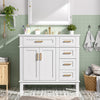 Ethan Solid Wood Bathroom Vanity with Ceramic Sink and Smart Storage, White | Ethan Meuble-lavabo de salle de bain en bois massif avec lavabo en ceramique et rangement intelligent, blanc