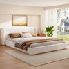 Lucas Low Profile Platform Bed Boucle Upholstered Wingback Headboard,King Size ,White King Bed | Lit plateforme Lucas a profil bas en boucle avec tete de lit a oreilles rembourree, taille king, blanc