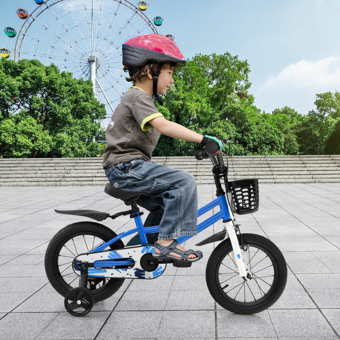 Costway 14'' Kid's Bike With Removable Training Wheels & Basket For 3-5 Years Old Skyblue