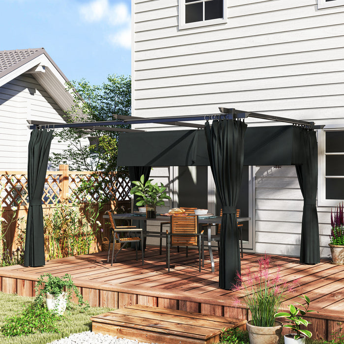 Outsunny 10' X 13' Outdoo Pergola With Retractable Canopy And Curtains