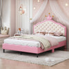 Lily Lovely Crown Fantasy Princess Bed with Tufted PU Leather Headboard,Full Size Full Bed | Lily Lit de Princesse Fantaisie Couronne Elegante avec Tete de Lit en Cuir PU Capitonne, Taille Double