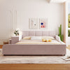 Lily Velvet Upholstered Grounded Bed with Desk and Stool,Queen Size,Pink Queen Bed  | Lit Lily en velours rembourre avec bureau et tabouret, taille Queen, rose