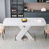 Liam Modern Rectangle Stretchable Dining Table with X-Shape Legs and Metal Base,White | Liam Table a manger rectangulaire moderne extensible avec pieds en X et base en metal, blanc