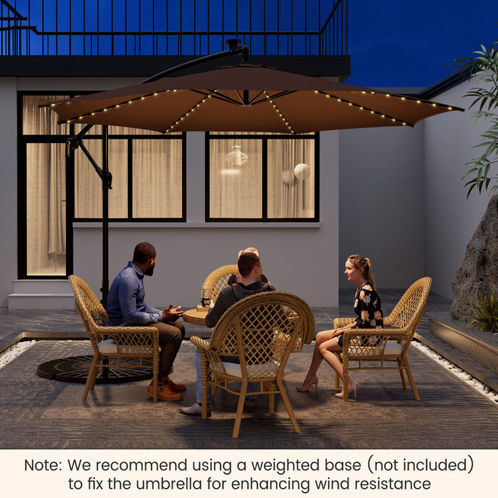 Costway 10FT Patio Solar-Lighted 112 LED Cantilever Offset Umbrella Crank Tilt Outdoor