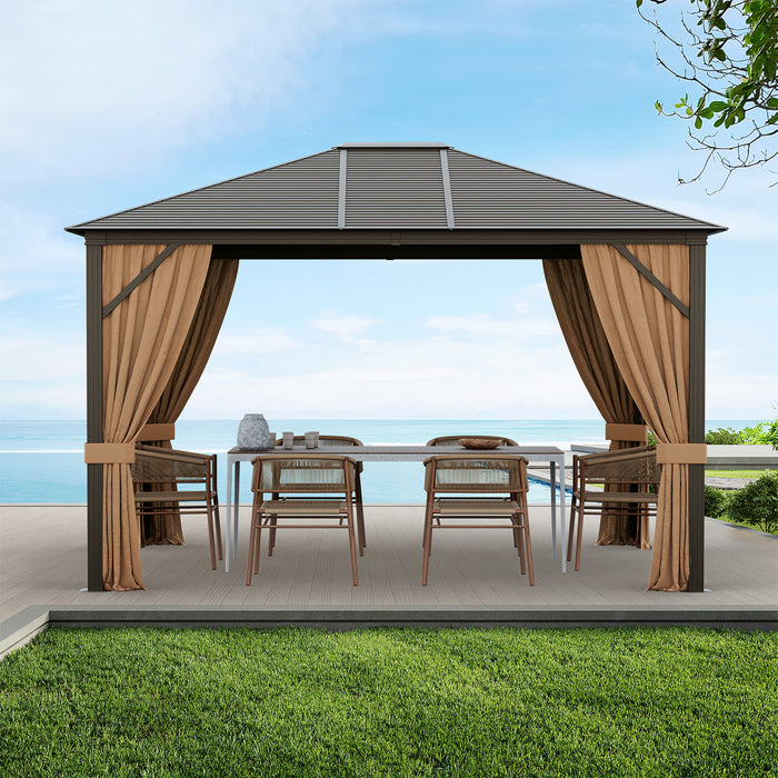 Costway 12' X 10' Patio Hardtop Gazebo W/ Galvanized Steel Top Aluminum Frame Outdoor