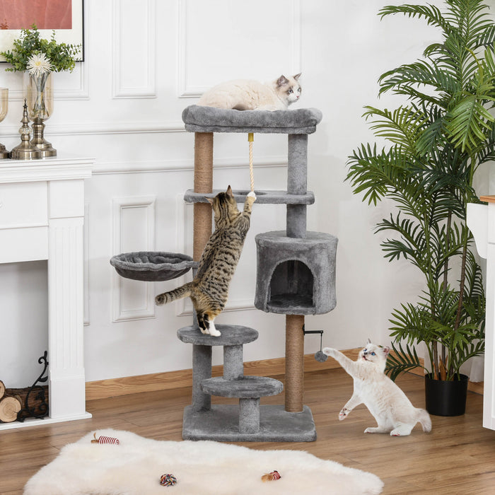 Pawhut Cat Tree, 47 Inches Multi-level Cat Tower With Scratching Post, Hammock, Cat Condo, Perch, Toy Ball, Tall Cat Tree For Indoor Cat, Grey