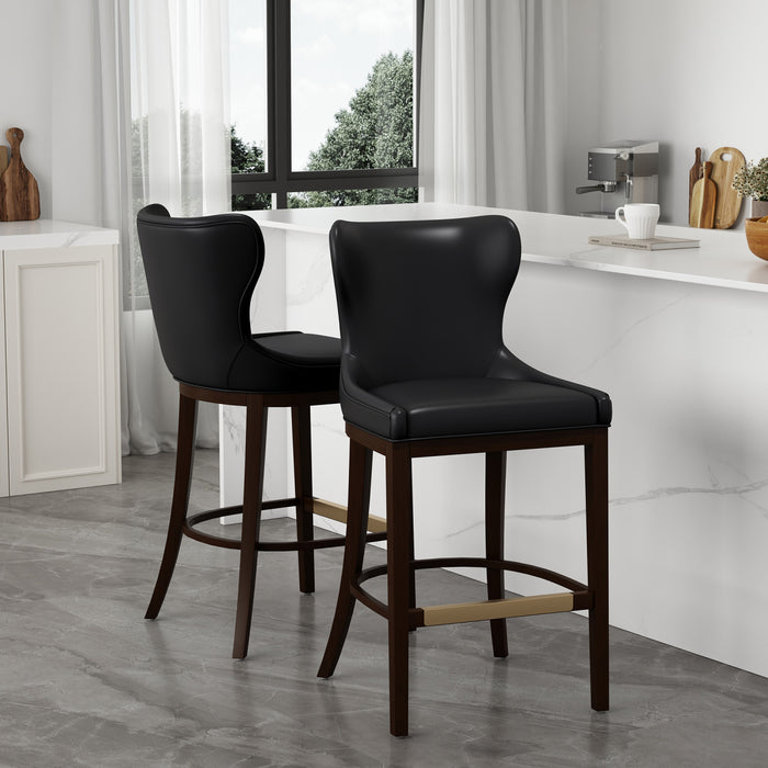 Blair Modern Wood Upholstered Barstool in Black - Set of 2 Bar Stool