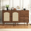 Zona 51.1" Sideboard Cabinet with Rattan Doors and Adjustable Shelves,Dark Brown Accent Cabinet | Zona 51.1" Buffet avec Portes en Rattan et Etageres Ajustables, Marron Fonce