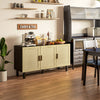 HOMCOM Boho Sideboard, Coffee Bar Cabinet with Rattan Doors, Black
