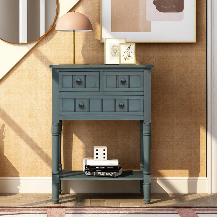Olivia Solid Wood Console Table With Drawers And Bottom Shelf - Blue