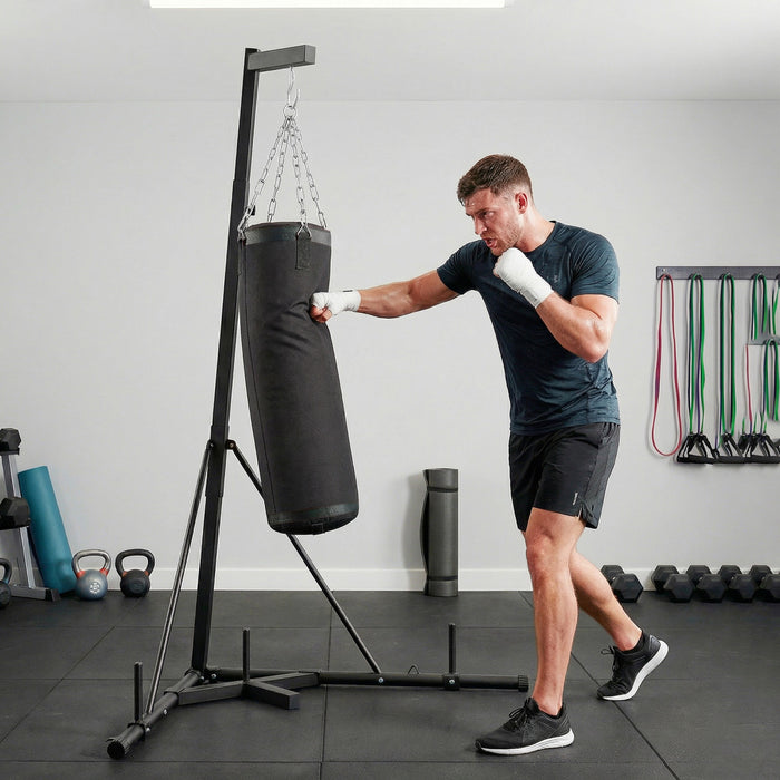 Soozier 72.8\"-90.9\" Adjustable Punching Bag Stand with Sandbag, Black