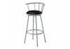 Barstool Set Of 2 Swivel Bar-Height Grey Metal Black Leather-Look Contemporary Modern
