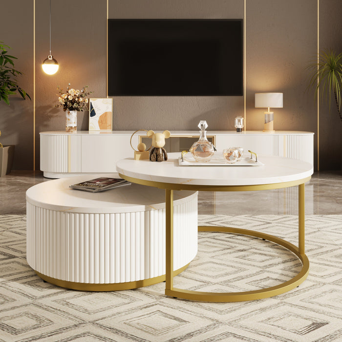 Sophia 27.6\" Modern Nesting Coffee Table With Storage Drawer, White