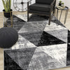Covington Black White Grey Distressed Geometric Triangle Rug, 6'7" x 9'10" Indoor Area Rug | Tapis Covington triangle geometrique noir blanc gris vieilli, 6'7" x 9'10"