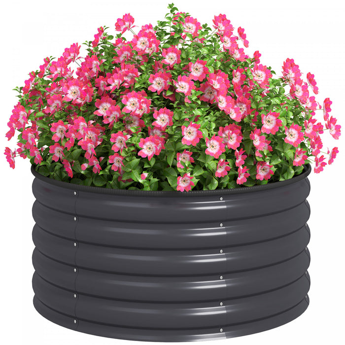 Outsunny Metal Planter, 3 x 3 x 1.5 ft Outdoor Garden Box Dark Grey