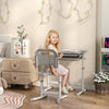 Qaba Kids Desk And Chair Set, Height Adjustable Study Table And Chair Set With Drawer, Pen Slot, Tiltable Desktop, Hook, Grey