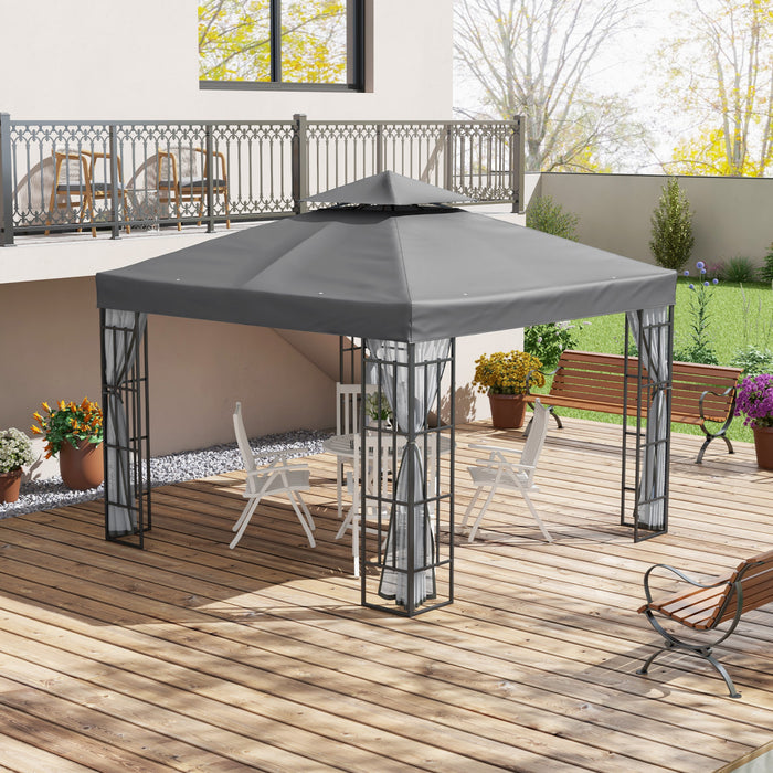 Outsunny 10'x10' Garden Gazebo Outdoor Sunshade Portable W/ Screen, Grey