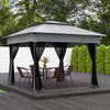 11'x11' Pop Up Canopy 2-tier Soft Top Gazebo W/ Mesh Netting, Light Grey|Outsunny Gazebo A Toit Souple A 2 Etages Avec Filet, Gris Clair