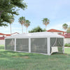 Outsunny 10' X 28' Party Tent Outdoor Canopy Garden Sun Shade With 8 Mosquito Mesh Netting And Zippe|Outsunny Tente De Reception 10' X 28' Gazebo Avec 8 Filets A Mailles, Blanc