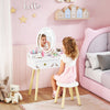 Qaba Kids Vanity, 2 in 1 Girls Vanity Set with Mirror and Stool and Lights, Drawers, Storage Boxes, Toddler Makeup Dressing Table, Pretend Play for Kids Room, Pink
