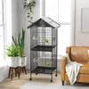 Pawhut Wrought Metal Bird Cage Feeder With Rolling Stand Perches Food Containers Doors Wheels 67" H,|Pawhut Cage A Oiseaux En Metal Forge Avec Support Roulant, Conteneurs Alimentaires Portes Roues 67"