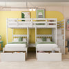 Claire Solid Wood Twin Triple Bunk Bed With Drawers And Guardrails - White | Lit Superpose Triple Simple Claire En Bois Massif Avec Tiroirs Et Barrieres De Securite - Blanc