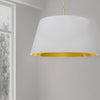 Dainolite Brynn 1 Light Pendant Xlarge Aged Brass Finish White/Gold Shade Lamp|Très grand luminaire suspendu Brynn de Dainolite avec abat-jour blanc et doré, fini laiton vieilli et 1 ampoule