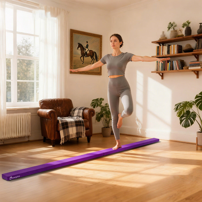 Soozier 7FT Folding Balance Beam, Gymnastics Beam w/Suede Surface, Purple