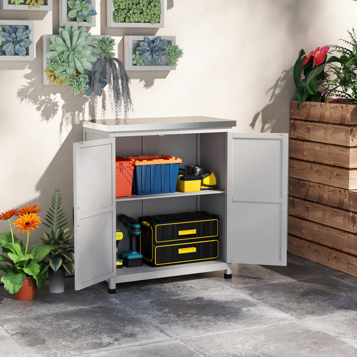 Outsunny Wooden Storage Cabinet, Outdoor Garden Shed W/shelf, Grey