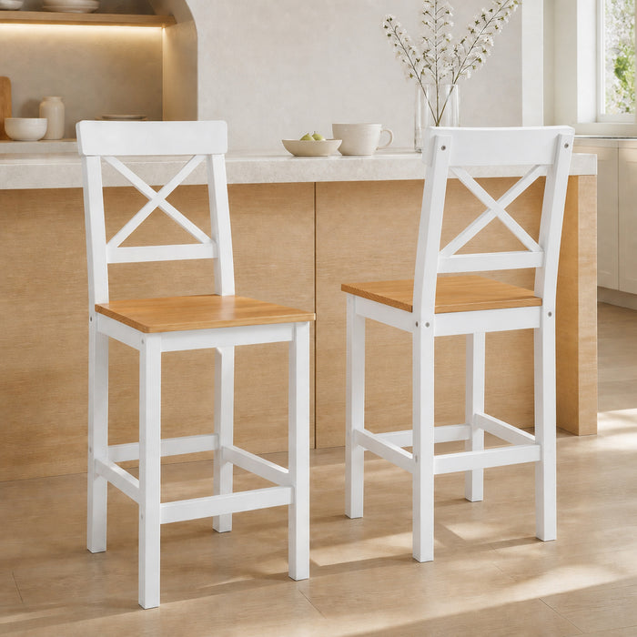 HOMCOM Counter Height Bar Stools Set of 2 with Cross Back and Footrest