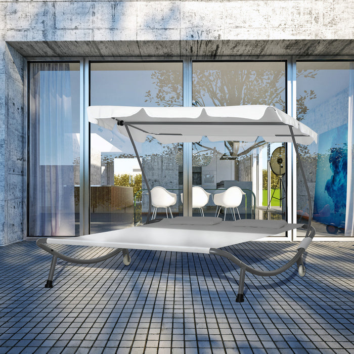 Utsunny Double Patio Lounger With Adjustable Canopy Cream White