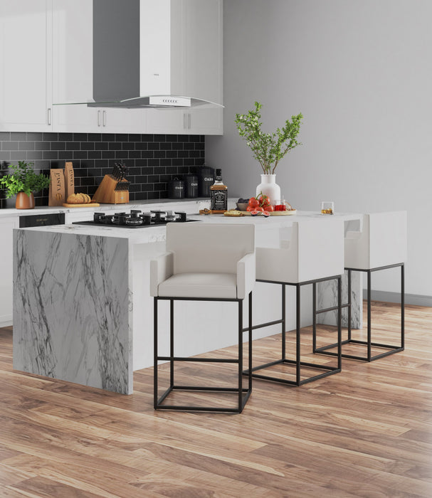 Ambassador Mid-Century Modern Metal Upholstered Counter Stool in Cream - Set of 3 Bar Stool