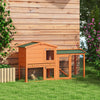 PawHut Two-Level Rabbit Hutch Small Animal House Pet Bunny Cage Home w/ Outdoor Run Water & UV Resistant Roof Access Ramp Natural Finish Guinea Pig Bunny Hamster Habitat, Orange