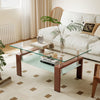 Liam Modern Rectangle Clear Tempered Glass Coffee Table,Walnut | Table basse moderne rectangulaire en verre trempe transparent Liam, finition noyer