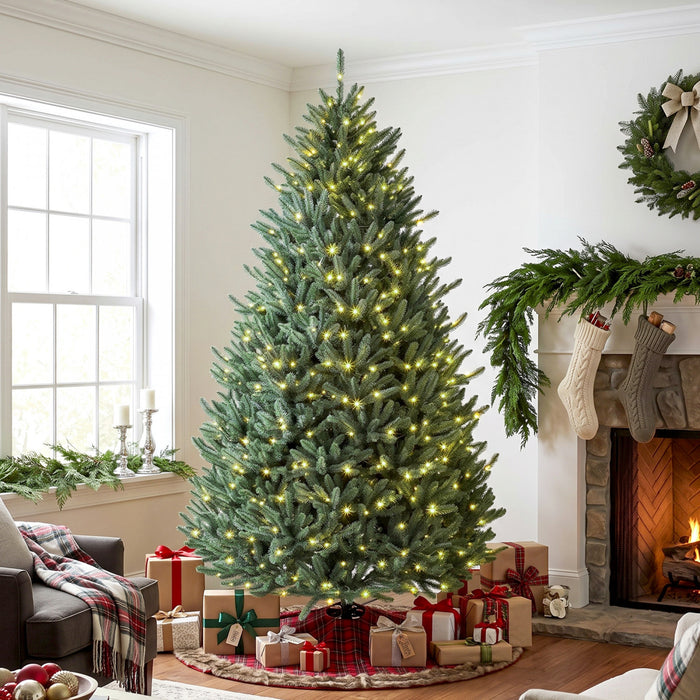 HOMCOM 7.5ft Prelit Christmas Tree, Easy Plug, Dual-Colour Lights, Hinged