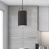 Dainolite Trapezoid 4 Light Pendant Black Drum Shade White Fabric Diffuser Lamp|Luminaire suspendu Trapezoid de Dainolite avec abat-jour cylindrique noir qui diffuse la lumière, tissu blanc et 4 ampoules