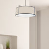 Dainolite Trapezoid 4 Light Pendant Drum Black/Cream Shade White Fabric Diffuser Lamp|Luminaire suspendu Trapezoid de Dainolite avec abat-jour cylindrique noir et crème qui diffuse la lumière, tissu blanc et 4 ampoules