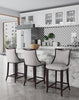 Emperor Traditional Wood Upholstered Barstool in Light Gray - Set of 3 | Tabouret de bar en bois traditionnel Emperor avec assise rembourree, gris clair – Lot de 3