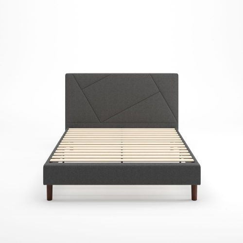 Judy Upholstered Platform Bed with Headboard in Dark Grey - Queen Size