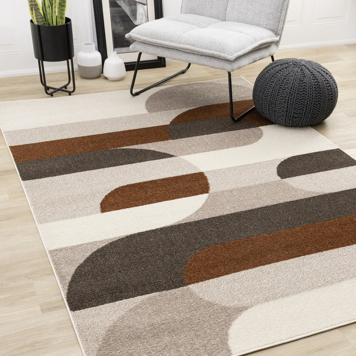 Marley Geometric Curves Taupe Oxblood Area Rug - 7'10\" x 10'6\"