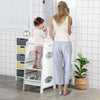Homcom Toddler Kitchen Step Stool With Adjustable Standing Platform & Safety Rail, White|Homcom Tour D'apprentissage Enfants Tour D'aide De Cuisine Pedale Reglable 3 Niveaux Mdf 15.75" X 19
