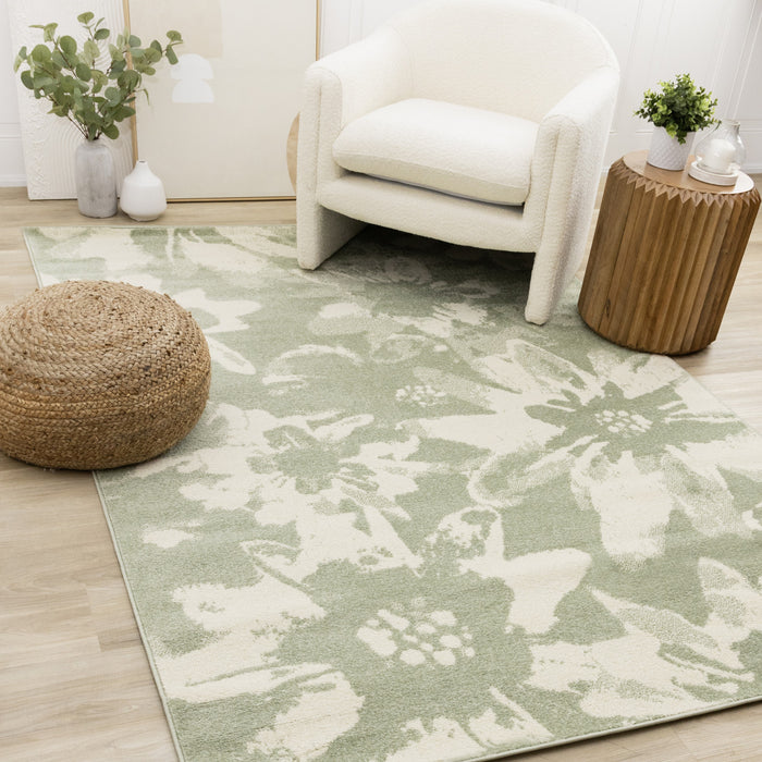 Ellis Floral Green Cream Area Rug - 5'3\" x 7'7\"