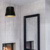 Dainolite Oversized Drum 1 Light Pendant Small Black/Gold Shade Lamp|Petit luminaire suspendu de Dainolite avec très grand abat-jour cylindrique noir et doré, et 1 ampoule