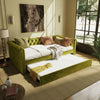 Sophia Tufted Design Upholstered Daybed with Trundle and Comfortable Backrest,Green  | La Sophia Daybed avec design capitonne, revetement en tissu, lit d'appoint avec trundle et dossier confortable, couleur verte