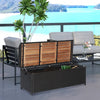 Outsunny Patio Wicker Storage Bench Box with Natural Wood Top Lid Coffee