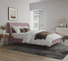 Heather Mid-Century Modern Velvet Upholstered Full Bed in Blush and Gold | Lit double Heather style milieu du siecle moderne, rembourre en velours rose poudre et or