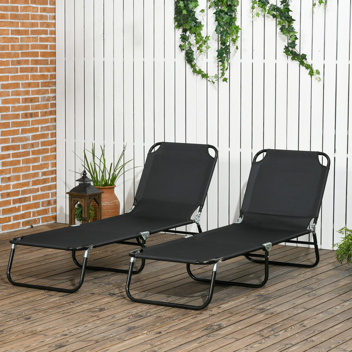 Outsunny Folding Outdoor Lounge Chair Set Of 2, Adjustable Backrest, Black