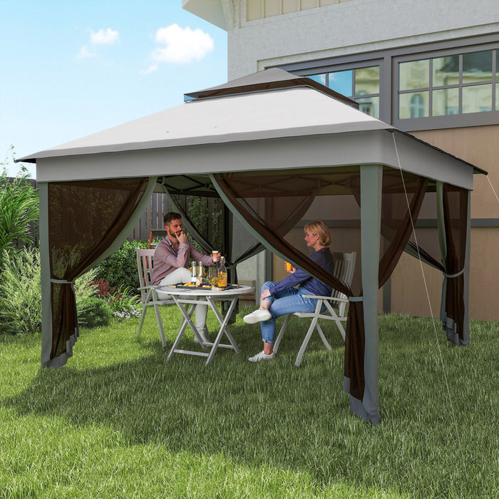 Outsunny 10.7 X10.7 Ft Pop Up Sun Shelter With Uv30+ Roof Cover, Light Grey
