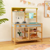 Costway Wooden Play Kitchen Set, Outdoor Kid's Mud Kitchen With Faucet & Water Box
