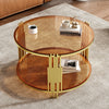 Jonas 31.5" Round Tempered Glass Coffee Table With Lower Shelf - Brown | Table Basse Ronde Jonas De 31,5" En Verre Trempe Avec Etagere Inferieure - Marron